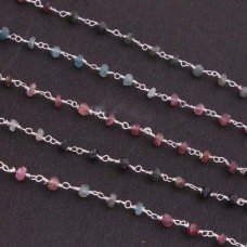 Multi Tourmaline 3.5-4mm Faceted Beads Rosary Chain